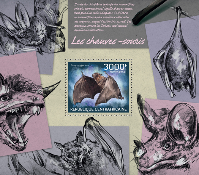 Bats - Issue of Central African republic postage stamps