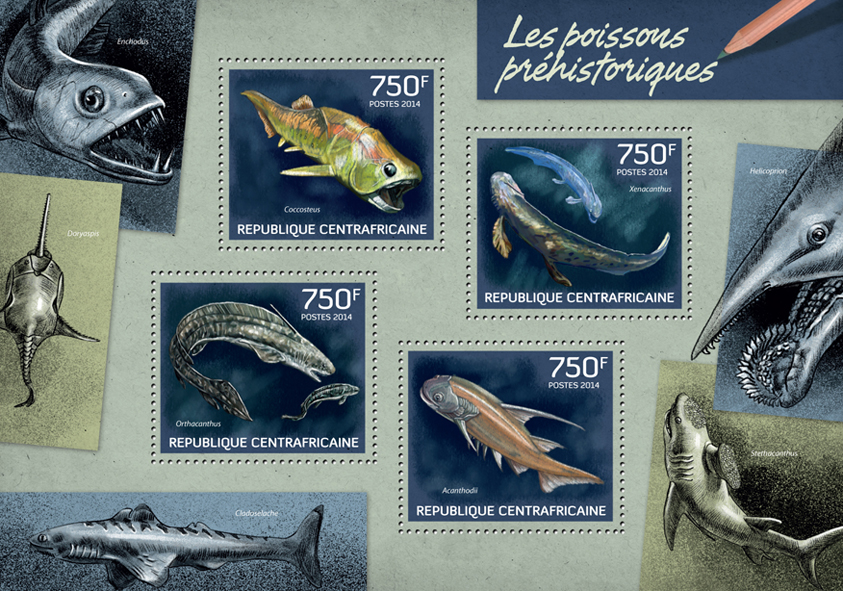 Prehistoric fishes - Issue of Central African republic postage stamps