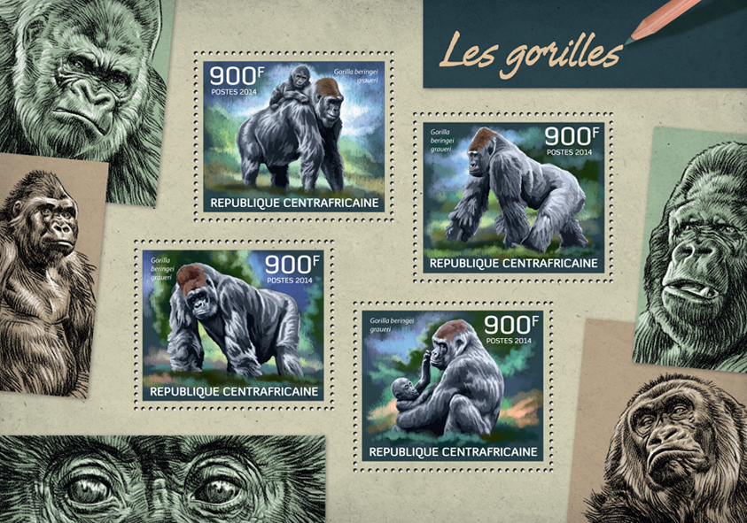 Gorillas - Issue of Central African republic postage stamps