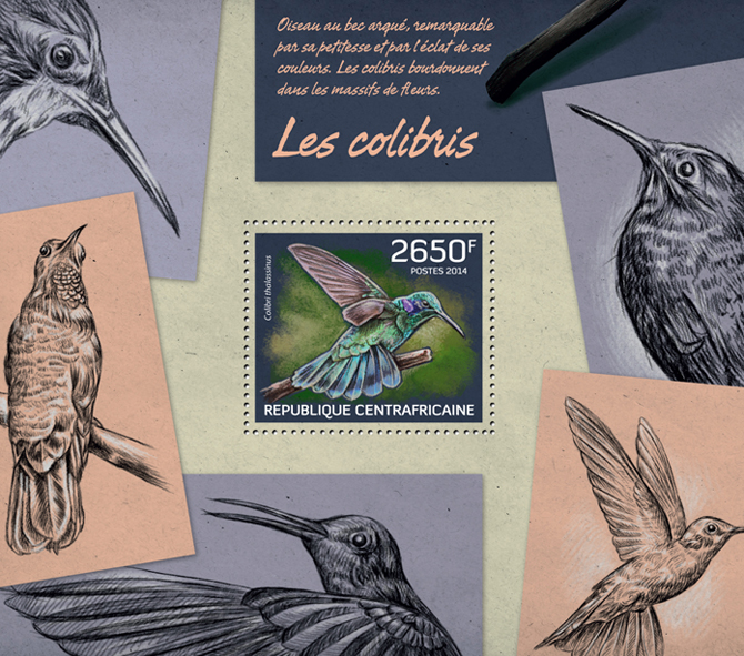 Hummingbirds - Issue of Central African republic postage stamps