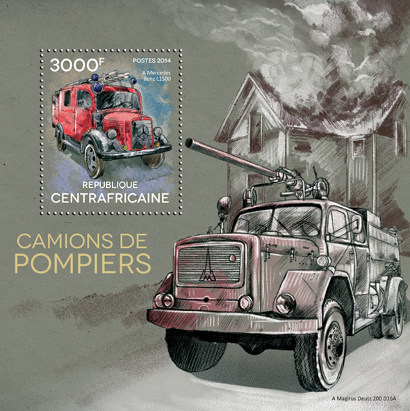 Fire trucks - Issue of Central African republic postage stamps