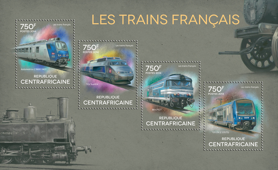 Trains - Issue of Central African republic postage stamps