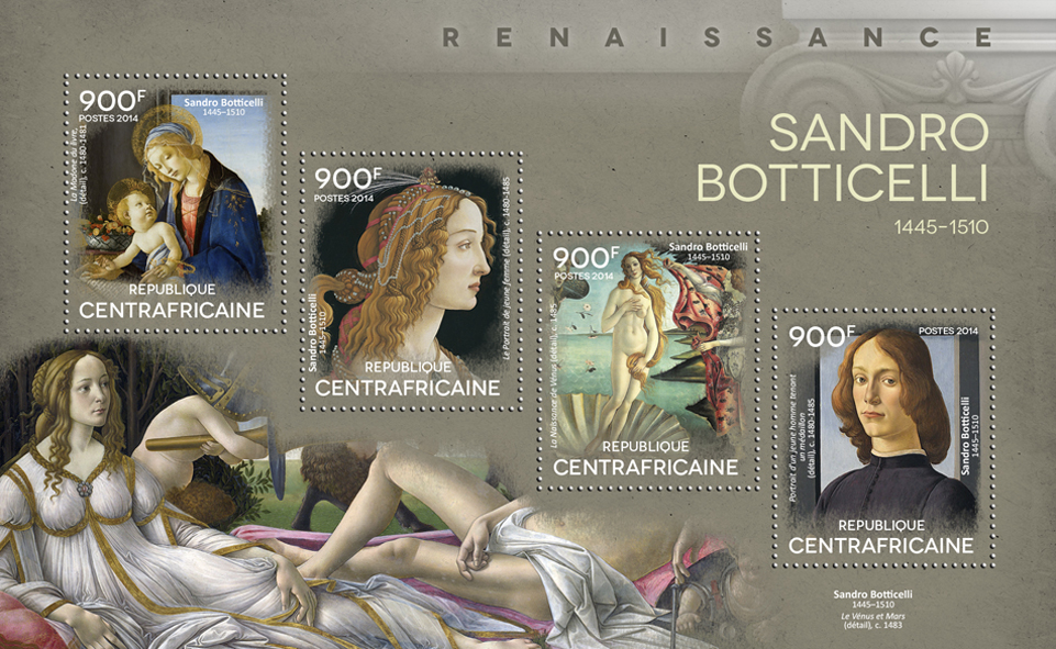 Sandro Botticelli  - Issue of Central African republic postage stamps