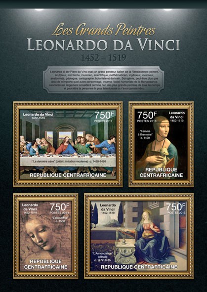 Leonardo da Vinci - Issue of Central African republic postage stamps