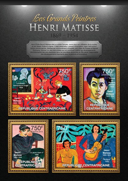Henri Matise - Issue of Central African republic postage stamps
