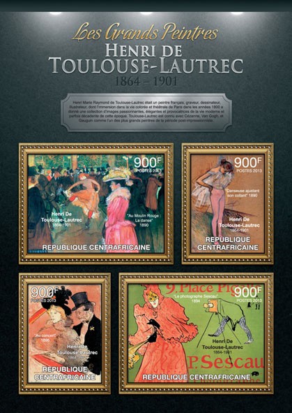 Henti Toulouse - Lautrec - Issue of Central African republic postage stamps
