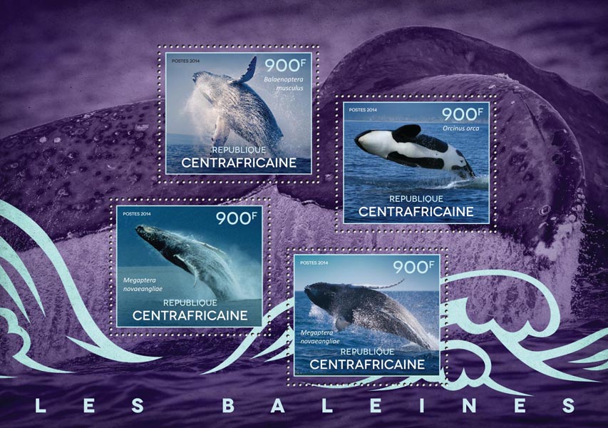 Whales - Issue of Central African republic postage stamps
