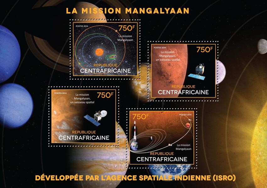 The mission Mangalyaan - Issue of Central African republic postage stamps