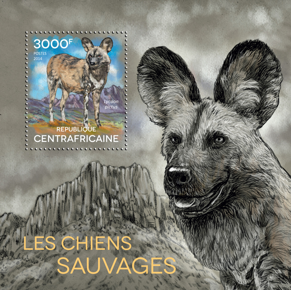 Wild dogs - Issue of Central African republic postage stamps