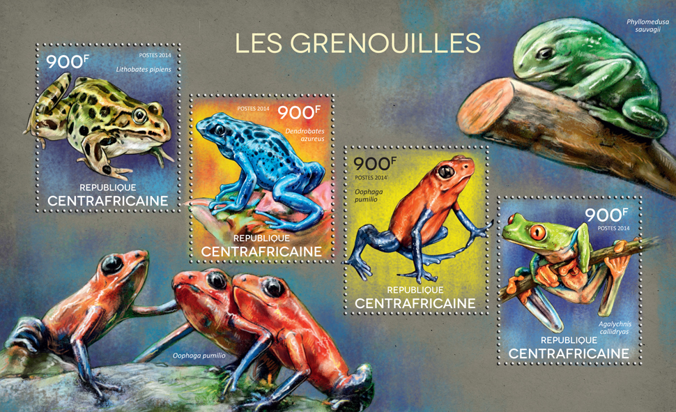 Frogs - Issue of Central African republic postage stamps