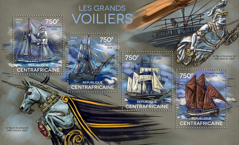 Tall ships  - Issue of Central African republic postage stamps