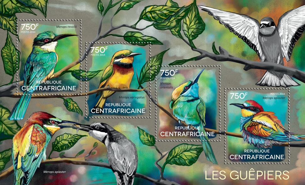 Bee-eaters  - Issue of Central African republic postage stamps