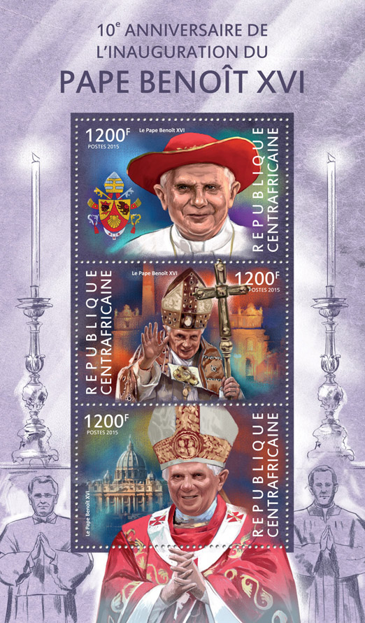 Benedict XVI  - Issue of Central African republic postage stamps