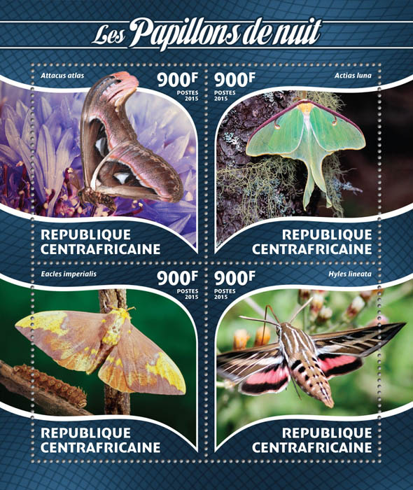 Moths - Issue of Central African republic postage stamps