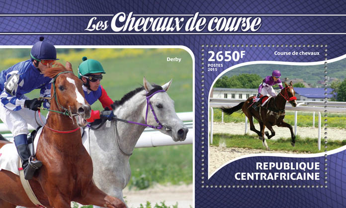 Race horses  - Issue of Central African republic postage stamps
