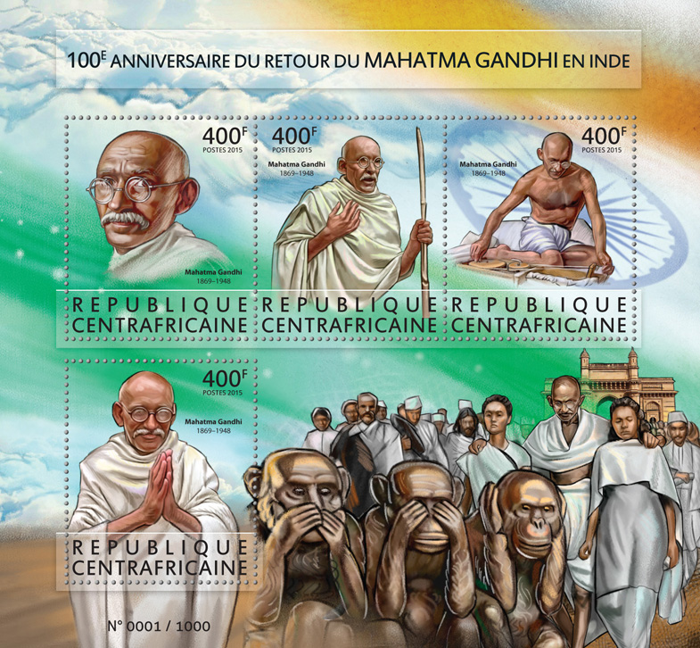 Mahatma Gandhi - Issue of Central African republic postage stamps