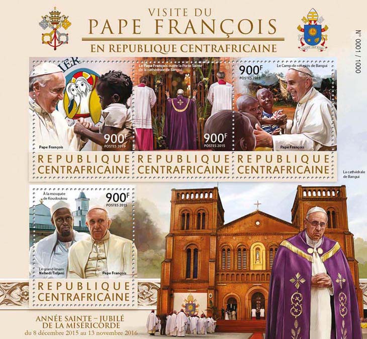 Pope Francis - Issue of Central African republic postage stamps