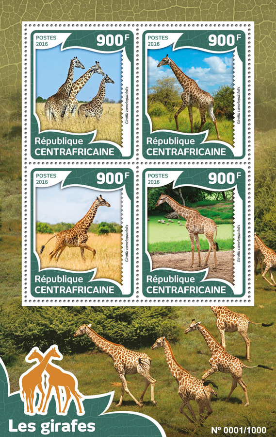 Giraffes - Issue of Central African republic postage stamps
