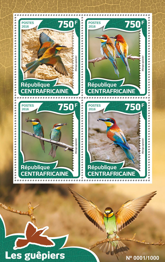 Bee-eaters - Issue of Central African republic postage stamps