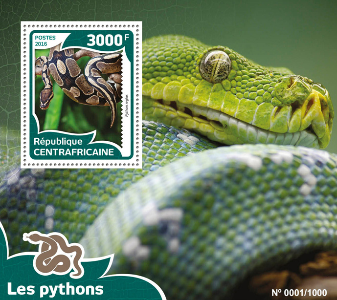 Pythons - Issue of Central African republic postage stamps