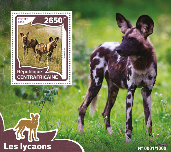 African wild dog - Issue of Central African republic postage stamps