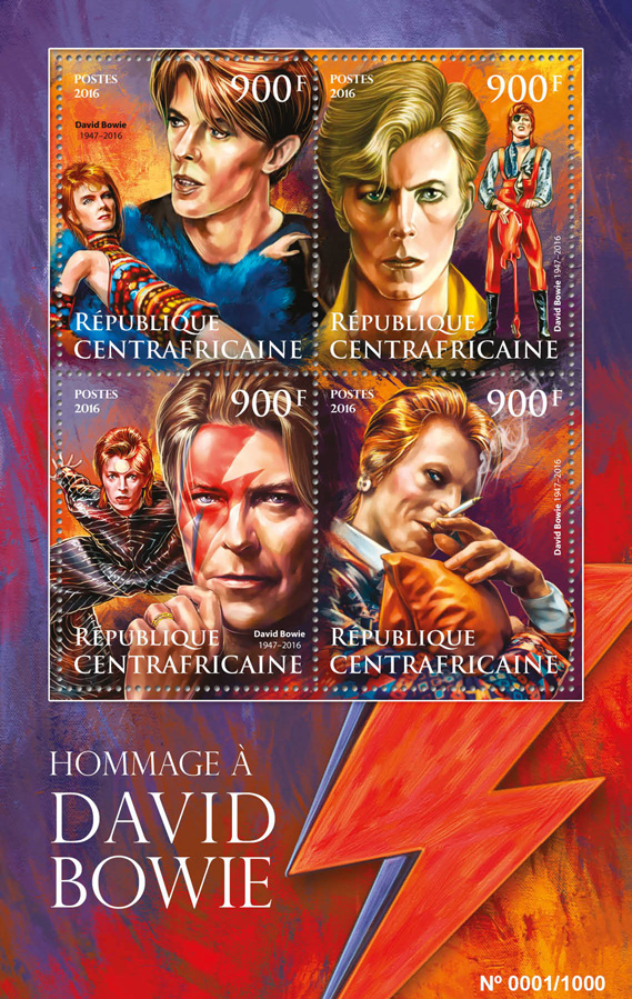 David Bowie - Issue of Central African republic postage stamps