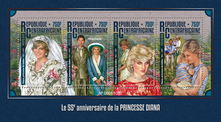 Princess Diana - Issue of Central African republic postage stamps
