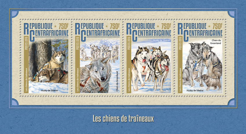 Sledge dogs - Issue of Central African republic postage stamps