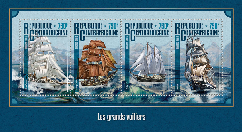 Tall ships - Issue of Central African republic postage stamps