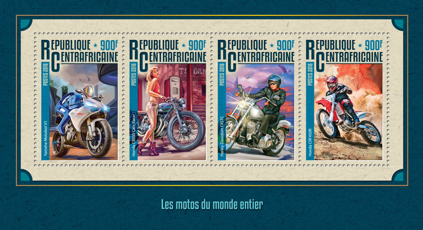 Motorcycles - Issue of Central African republic postage stamps