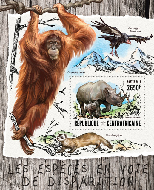 Endangered species - Issue of Central African republic postage stamps