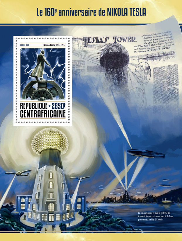 Nikola Tesla - Issue of Central African republic postage stamps