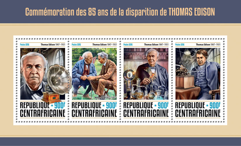 Thomas Edison - Issue of Central African republic postage stamps