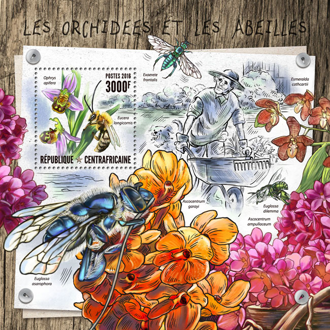 Orchids and bees - Issue of Central African republic postage stamps