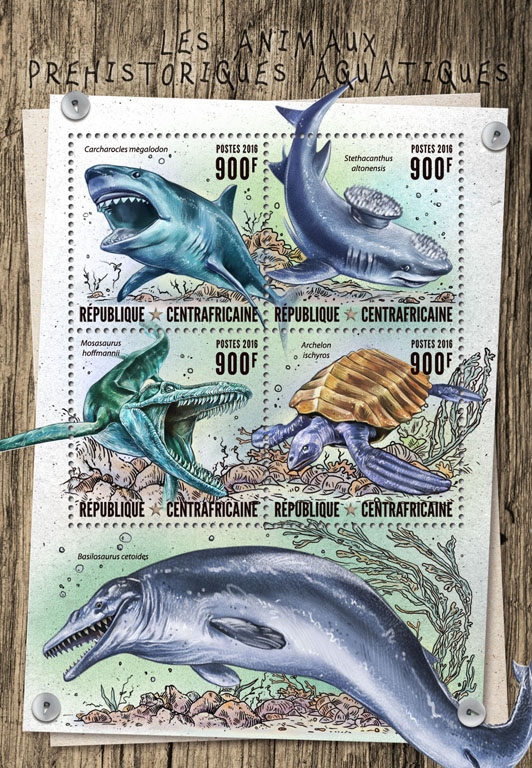 Prehistoric water animals - Issue of Central African republic postage stamps