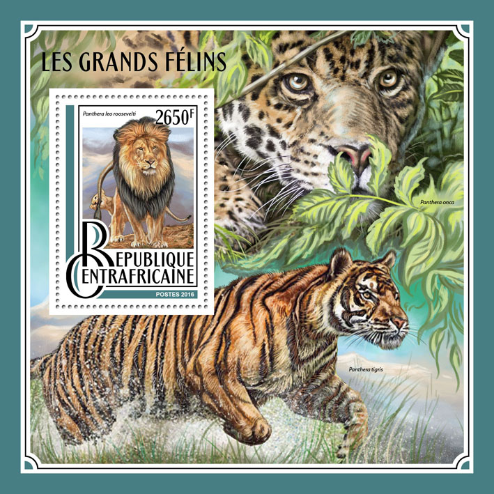 Big cats - Issue of Central African republic postage stamps