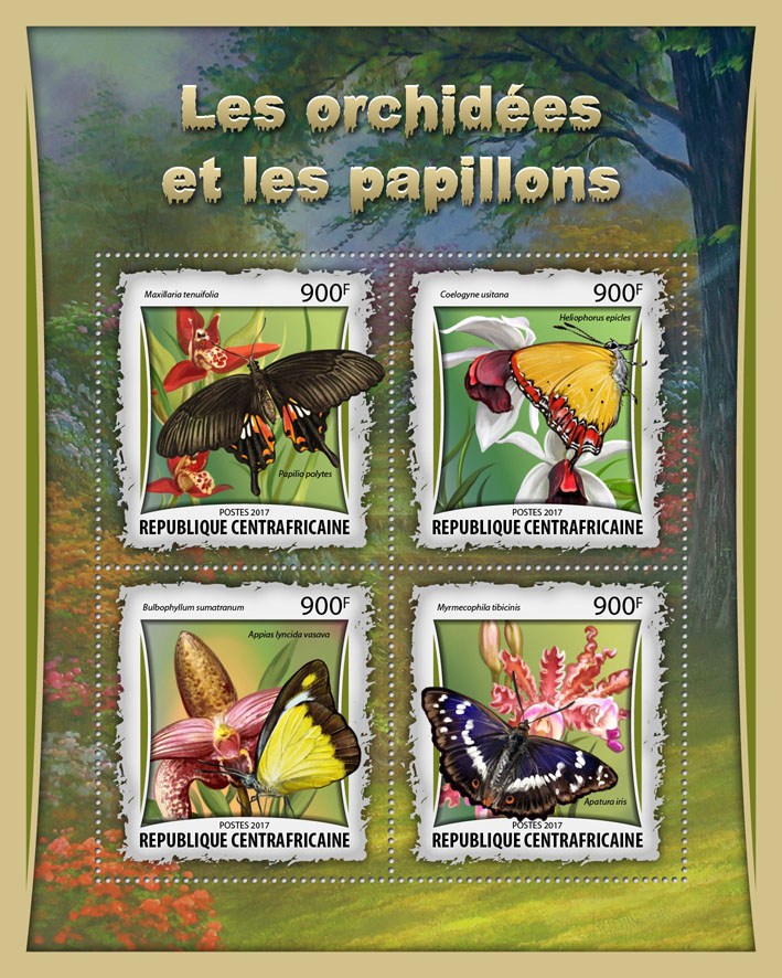 Orchids and butterflies - Issue of Central African republic postage stamps