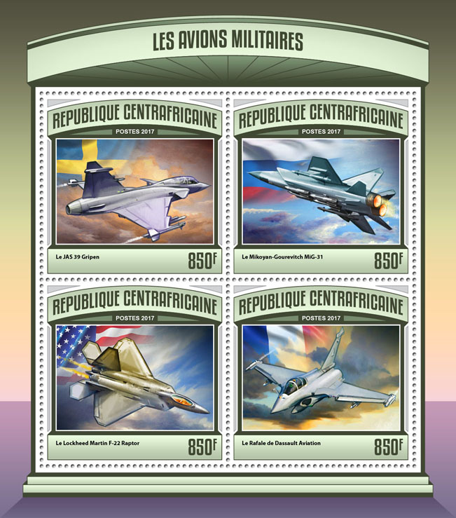 Military planes - Issue of Central African republic postage stamps