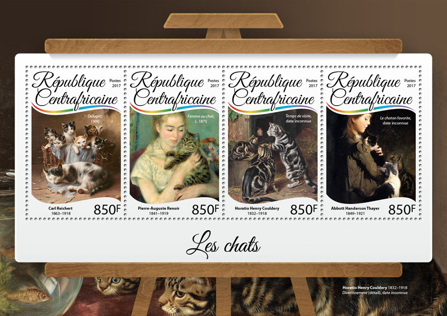 Cats - Issue of Central African republic postage stamps
