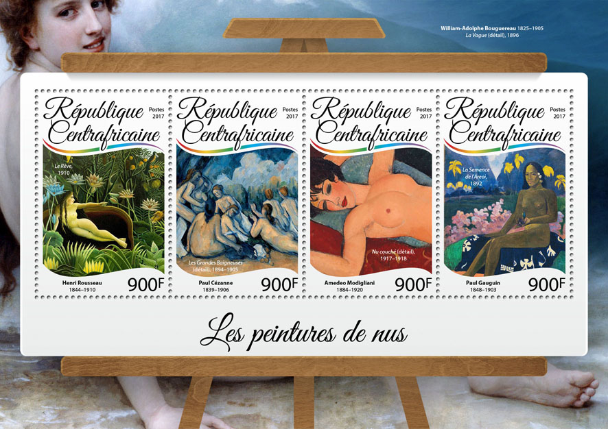 Nude paintings - Issue of Central African republic postage stamps