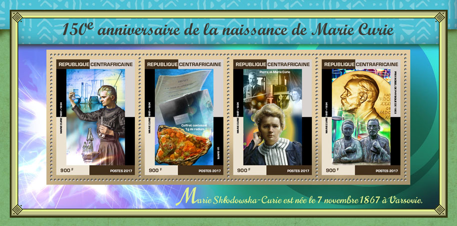 Marie Curie - Issue of Central African republic postage stamps