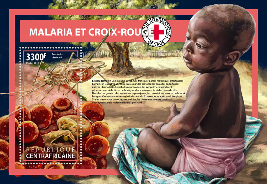 Malaria and Red Cross - Issue of Central African republic postage stamps
