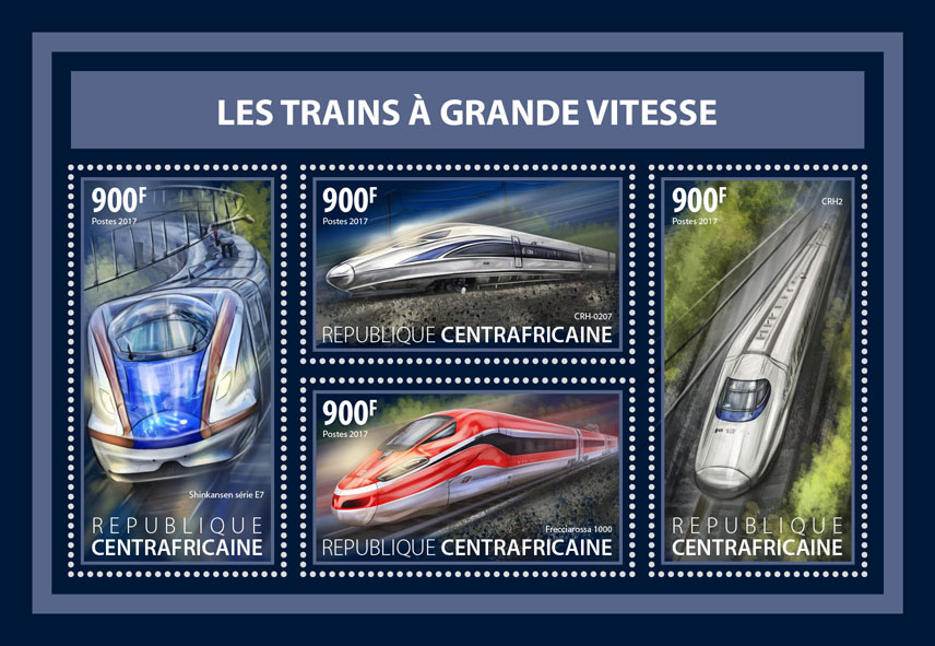 Speed trains - Issue of Central African republic postage stamps