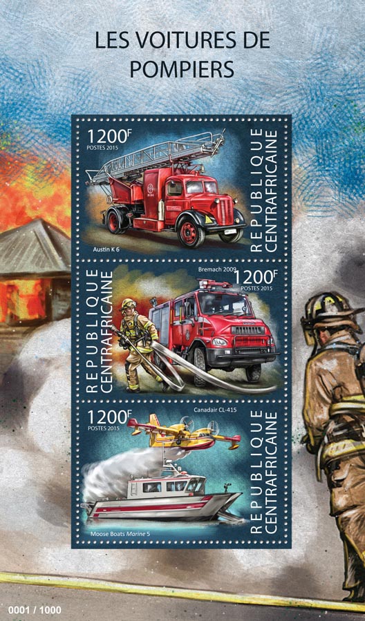Fire engines - Issue of Central African republic postage stamps