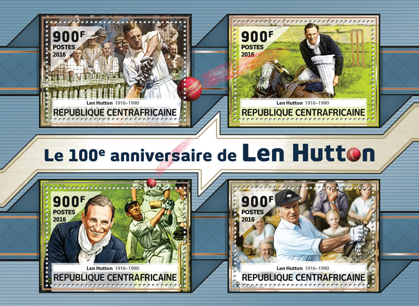 Len Hutton - Issue of Central African republic postage stamps