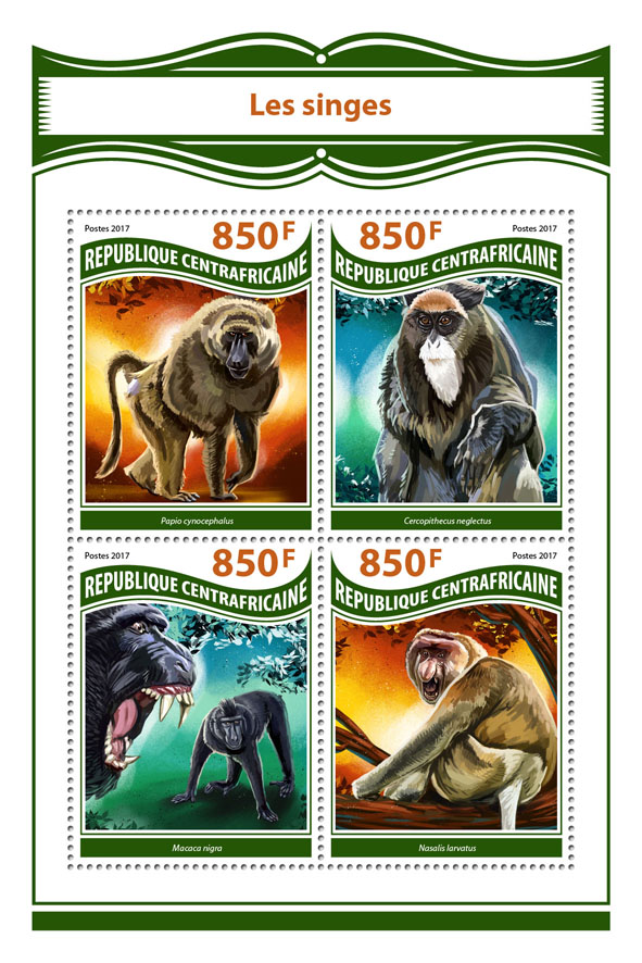Monkeys - Issue of Central African republic postage stamps