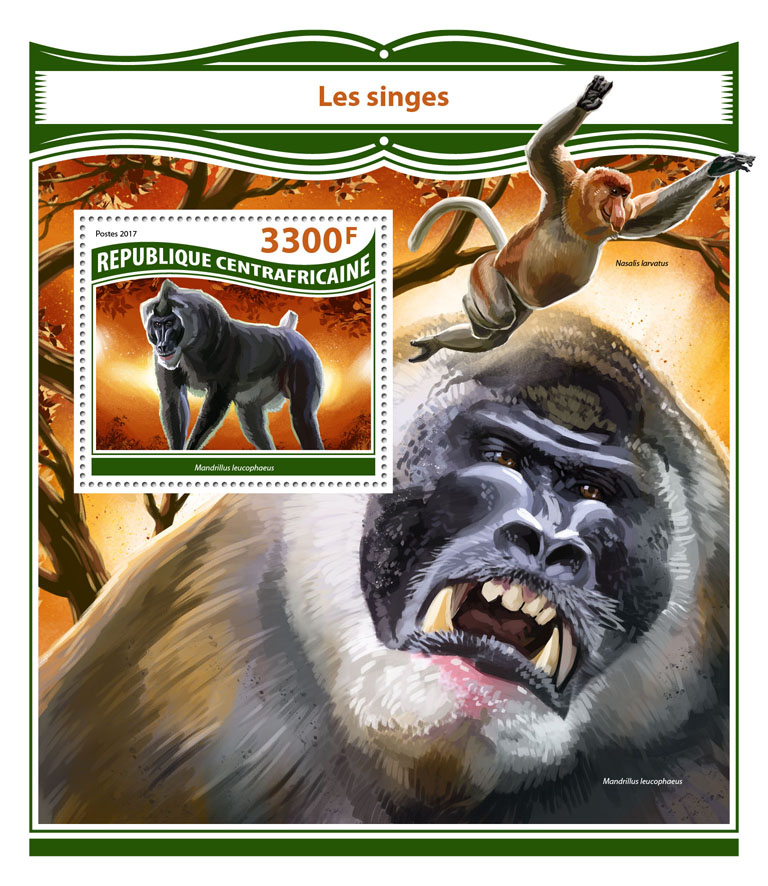 Monkeys - Issue of Central African republic postage stamps
