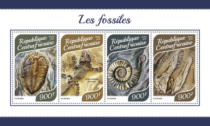 Fossils - Issue of Central African republic postage stamps