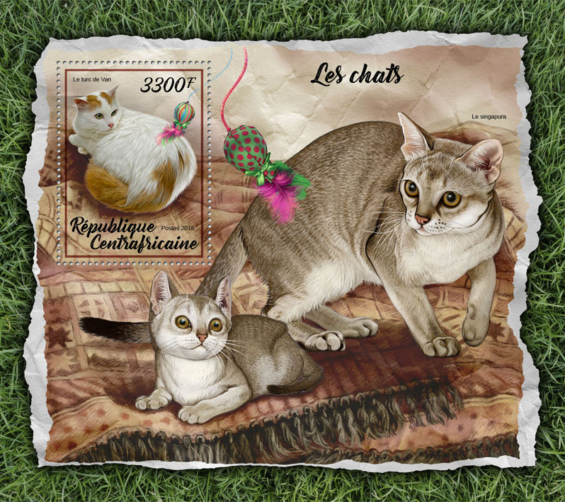 Cats - Issue of Central African republic postage stamps