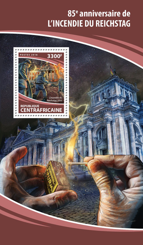 Reichstag fire - Issue of Central African republic postage stamps